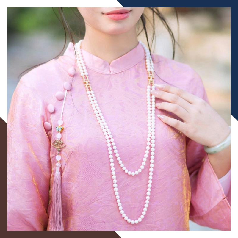 VCNT183 – Chuỗi Ngọc Trai Cho Outfit Cổ Sâu & Blazer, Layer Dài 60–80cm