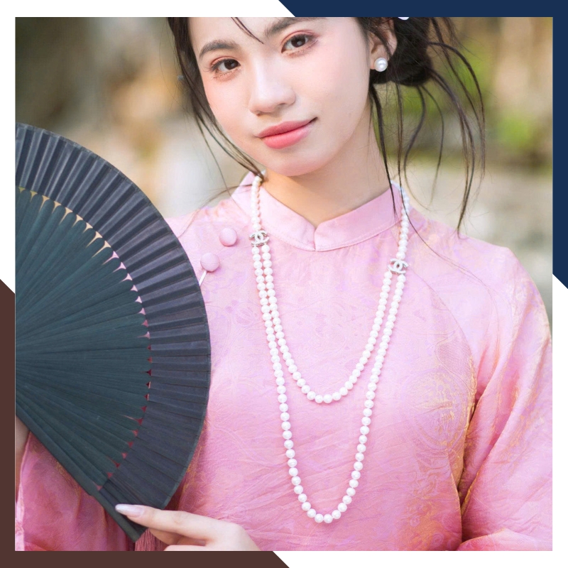 VCNT185 – Chuỗi Hai Trục Ngọc Trai Dáng Rủ, Tối Ưu Cân Đối Cổ & Thân Trên