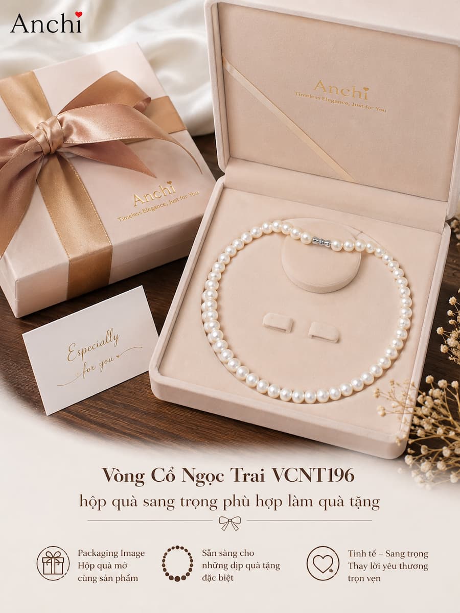 Vòng Cổ Ngọc Trai VCNT196 – Chuỗi Ngọc Trai Trơn 8–9mm Thanh Lịch, Sang Trọng Và Bền Đẹp Theo Thời Gian