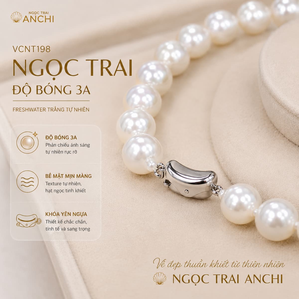 Vòng Cổ Ngọc Trai VCNT198 – Chuỗi Ngọc Trai Trắng 9–10mm Cao Cấp Classic Pearl Strand