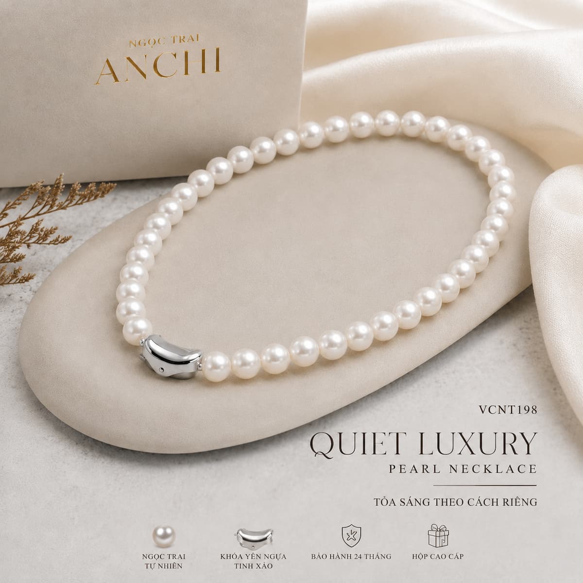 Vòng Cổ Ngọc Trai VCNT198 – Chuỗi Ngọc Trai Trắng 9–10mm Cao Cấp Classic Pearl Strand