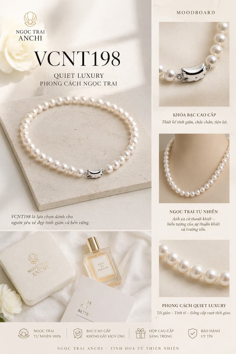 Vòng Cổ Ngọc Trai VCNT198 – Chuỗi Ngọc Trai Trắng 9–10mm Cao Cấp Classic Pearl Strand