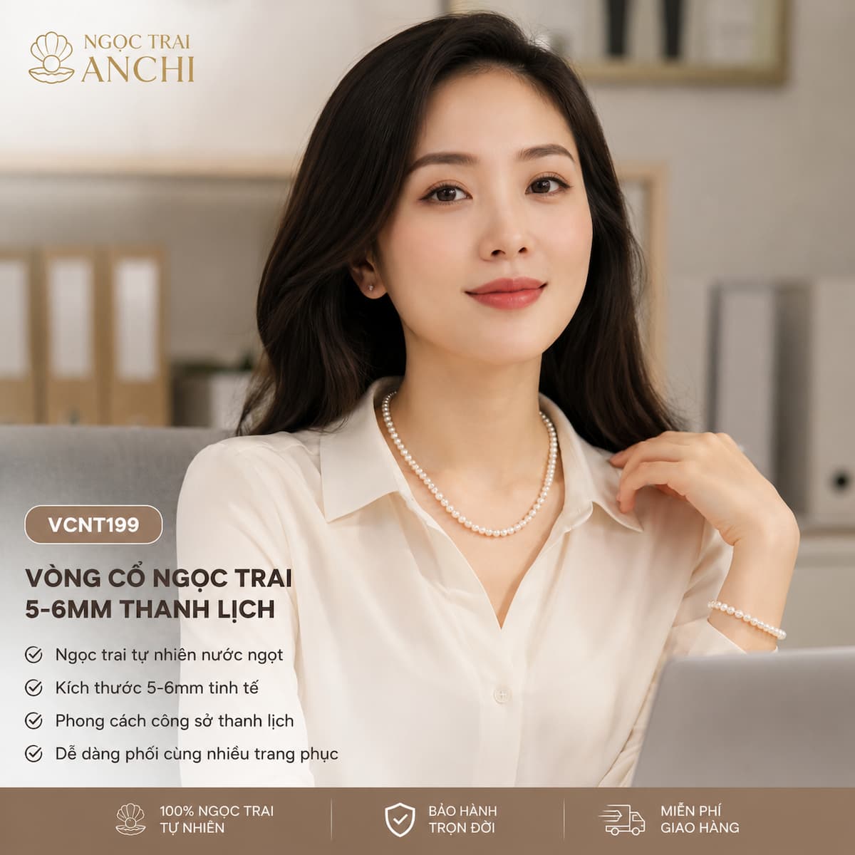 Vòng Cổ Ngọc Trai VCNT199 – Ngọc Trai Hạt Nhỏ 5–6mm Thanh Lịch, Dễ Đeo Mỗi Ngày