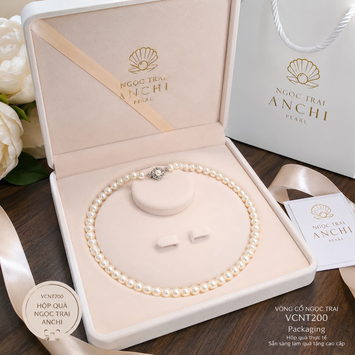 Vòng Cổ Ngọc Trai VCNT200 – Ngọc Trai Trắng Tự Nhiên Khóa Hoa Nữ Tính