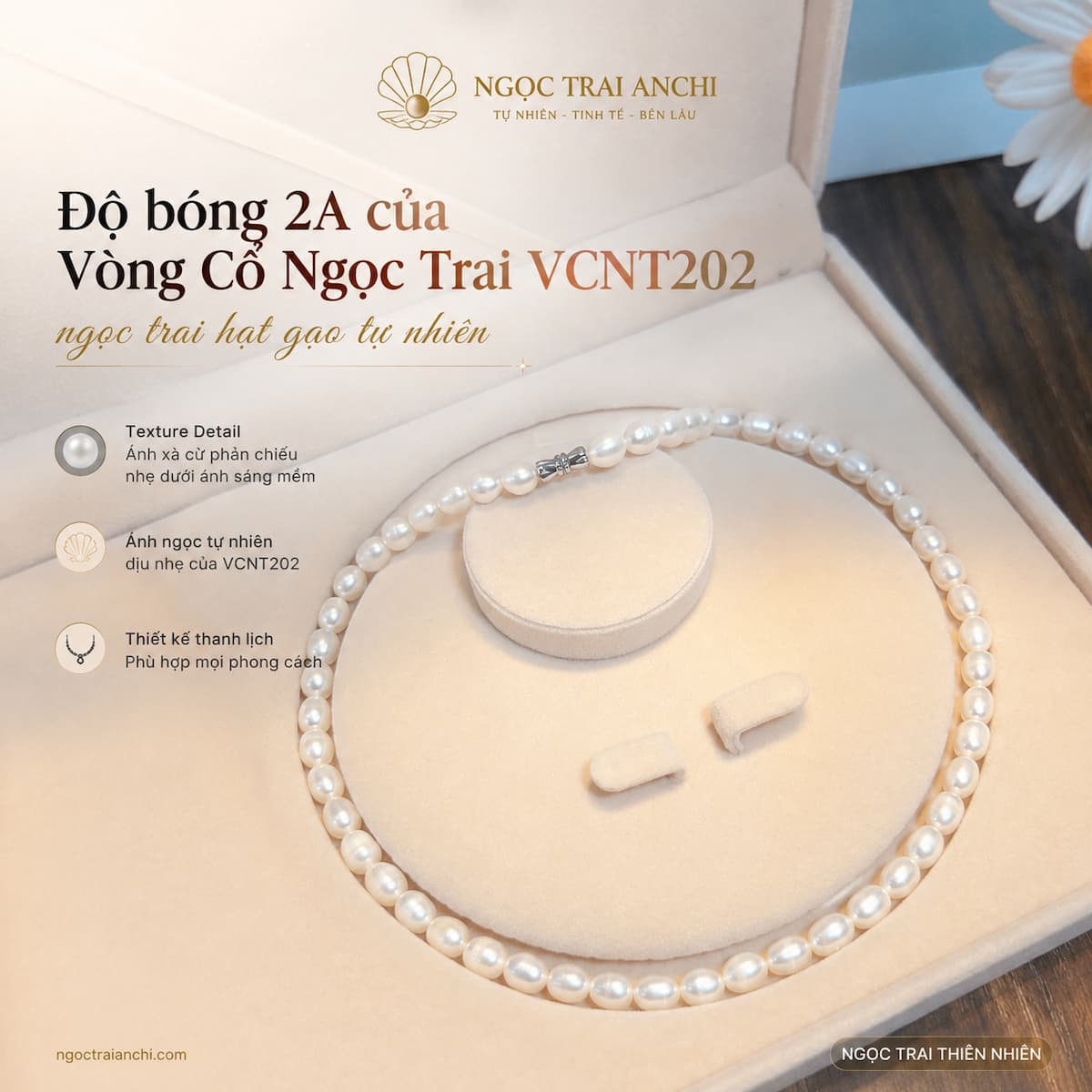 Vòng Cổ Ngọc Trai VCNT202 – Ngọc Trai Oval Tự Nhiên 7–8mm Thanh Lịch, Dễ Đeo Hằng Ngày