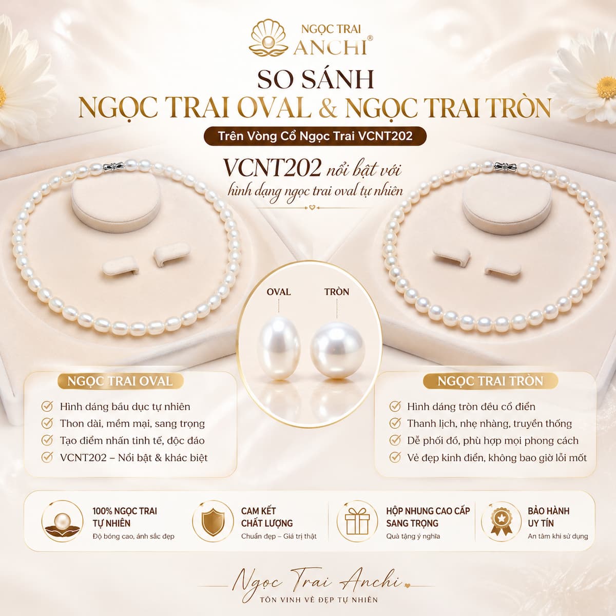 Vòng Cổ Ngọc Trai VCNT202 – Ngọc Trai Oval Tự Nhiên 7–8mm Thanh Lịch, Dễ Đeo Hằng Ngày