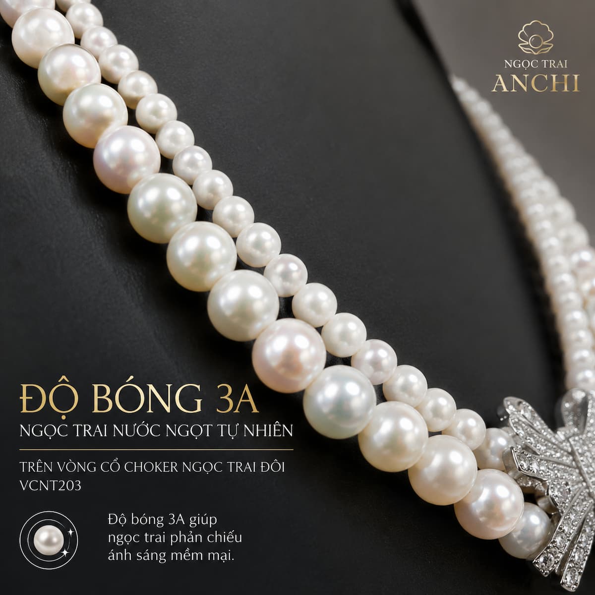 Vòng Cổ Choker Ngọc Trai Đôi VCNT203 – Choker Ngọc Trai Hai Tầng Khóa Nơ Nữ Tính Hiện Đại