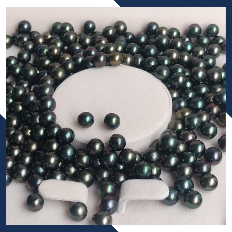 Viên ngọc trai đen 7.5mm - 8mm, hạt ngọc trai thật nuôi nước ngọt tự nhiên tròn xoe, không tỳ vết