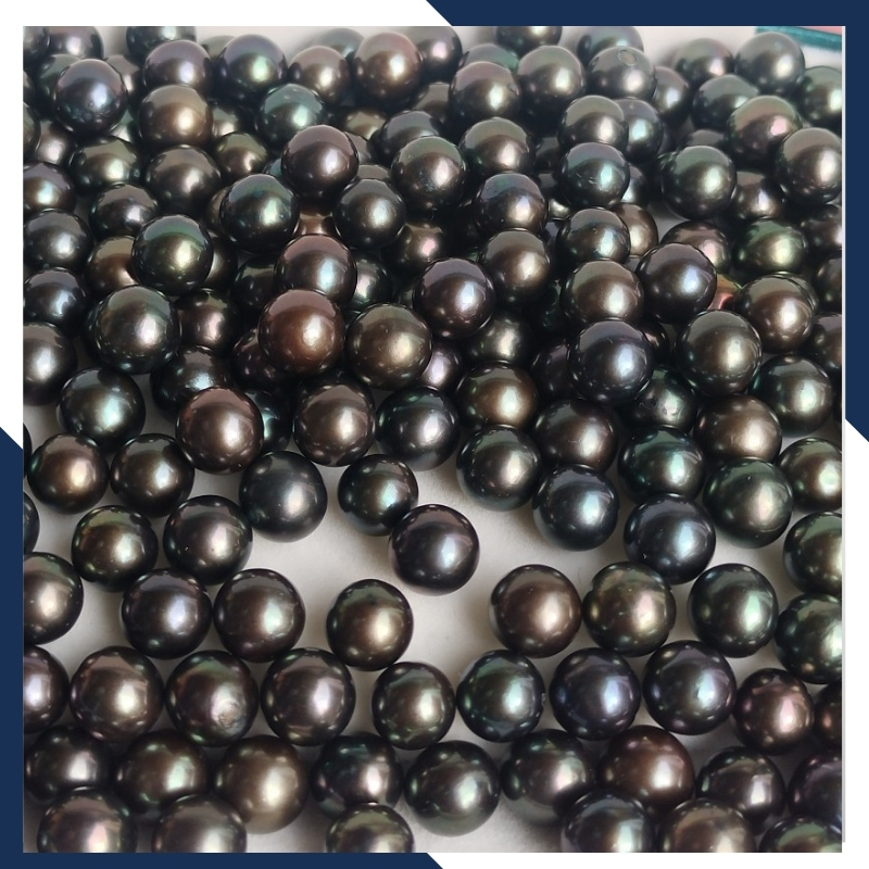 Viên ngọc trai đen 7.5mm - 8mm, hạt ngọc trai thật nuôi nước ngọt tự nhiên tròn xoe, không tỳ vết