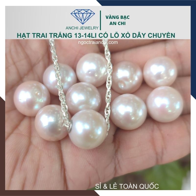 Viên ngọc trai nước ngọt tự nhiên 13mm - 14mm tròn xoe màu trắng. Sỉ lẻ toàn quốc