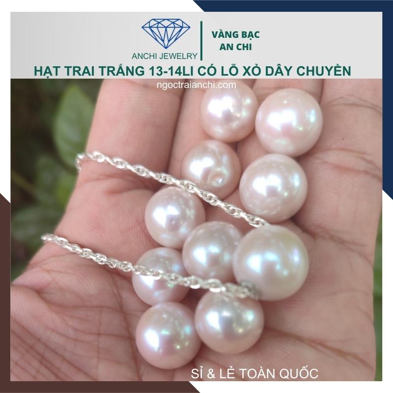 Viên ngọc trai nước ngọt tự nhiên 13mm - 14mm tròn xoe màu trắng. Sỉ lẻ toàn quốc