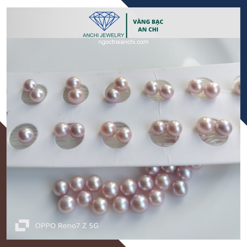 Viên ngọc trai edison màu tím 7mm - 7.5mm nuôi nước ngọt chưa khoan lỗ, độ bóng 5A không vết sinh trưởng.