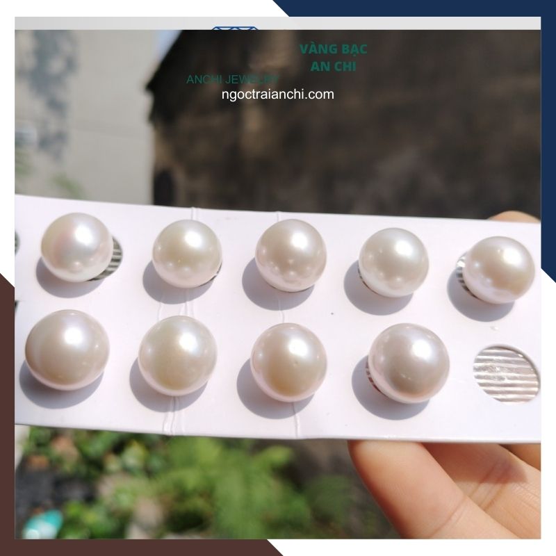Viên ngọc trai nước ngọt tự nhiên 13mm - 14mm tròn xoe màu trắng. Sỉ lẻ toàn quốc