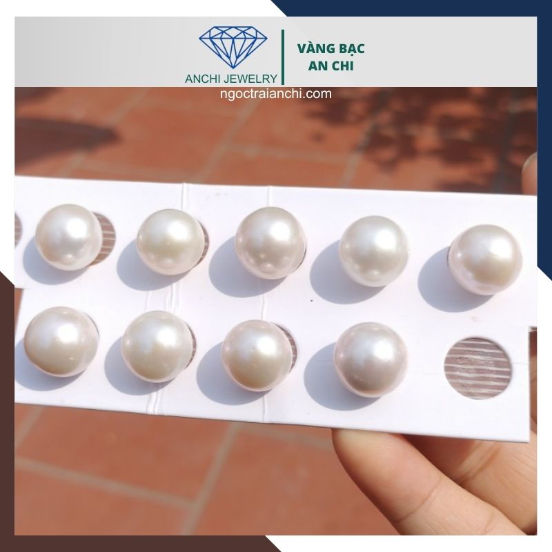 Viên ngọc trai nước ngọt tự nhiên 13mm - 14mm tròn xoe màu trắng. Sỉ lẻ toàn quốc