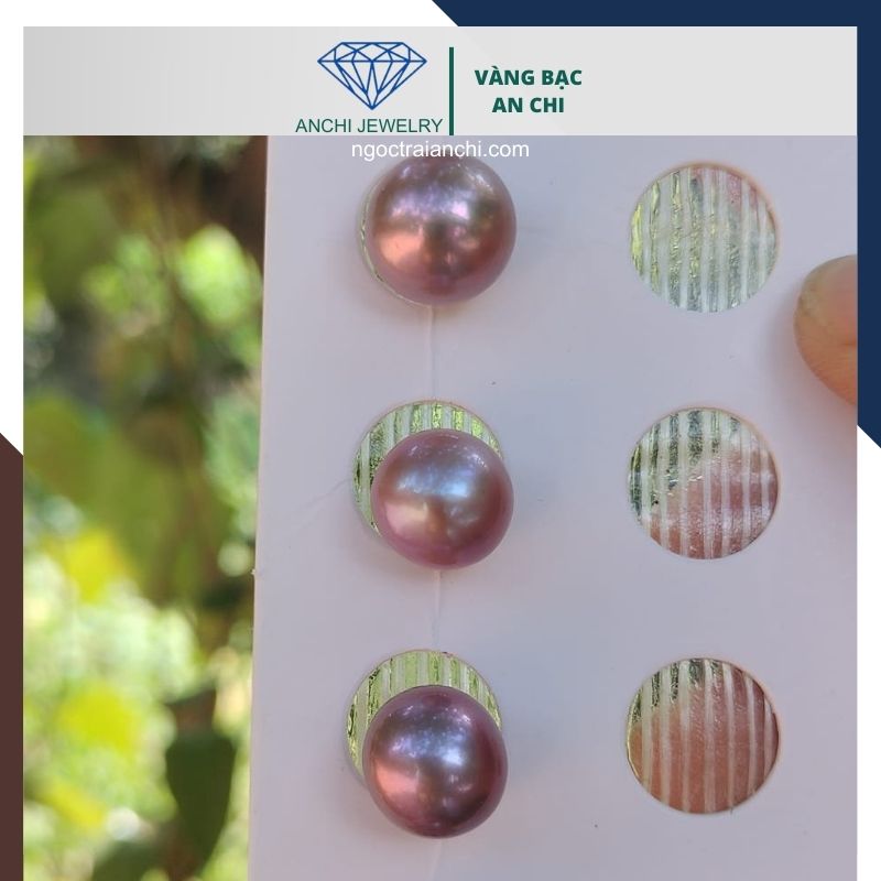 Viên ngọc trai edison nuôi nước ngọt màu tím 11mm - 12mm chưa khoan lỗ, độ bóng 5A không vết sinh trưởng.