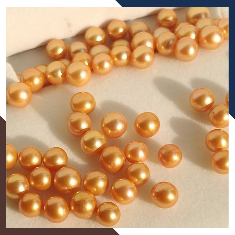 Viên ngọc trai thật màu vàng nuôi nước ngọt tự nhiên 7mm - 8mm tròn xoe, độ bóng 5A không vết sinh trưởng.