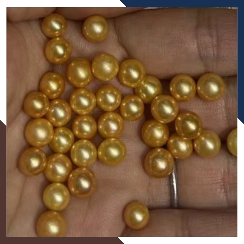 Viên ngọc trai thật màu vàng nuôi nước ngọt tự nhiên 7mm - 8mm tròn xoe, độ bóng 5A không vết sinh trưởng.