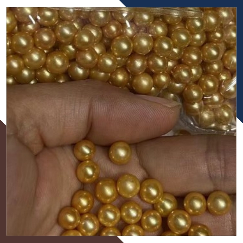 Viên ngọc trai thật màu vàng nuôi nước ngọt tự nhiên 7mm - 8mm tròn xoe, độ bóng 5A không vết sinh trưởng.