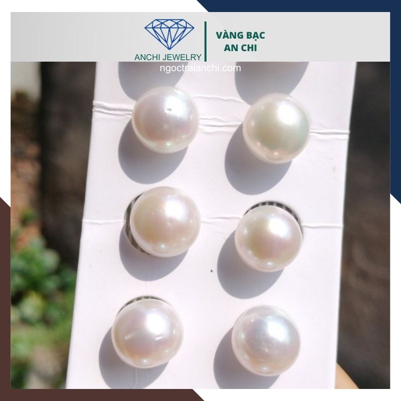 Viên ngọc trai thật nuôi nước ngọt 12mm - 13mm chưa khoan lỗ tròn xoe, độ bóng 5A, không vết sinh trưởng.