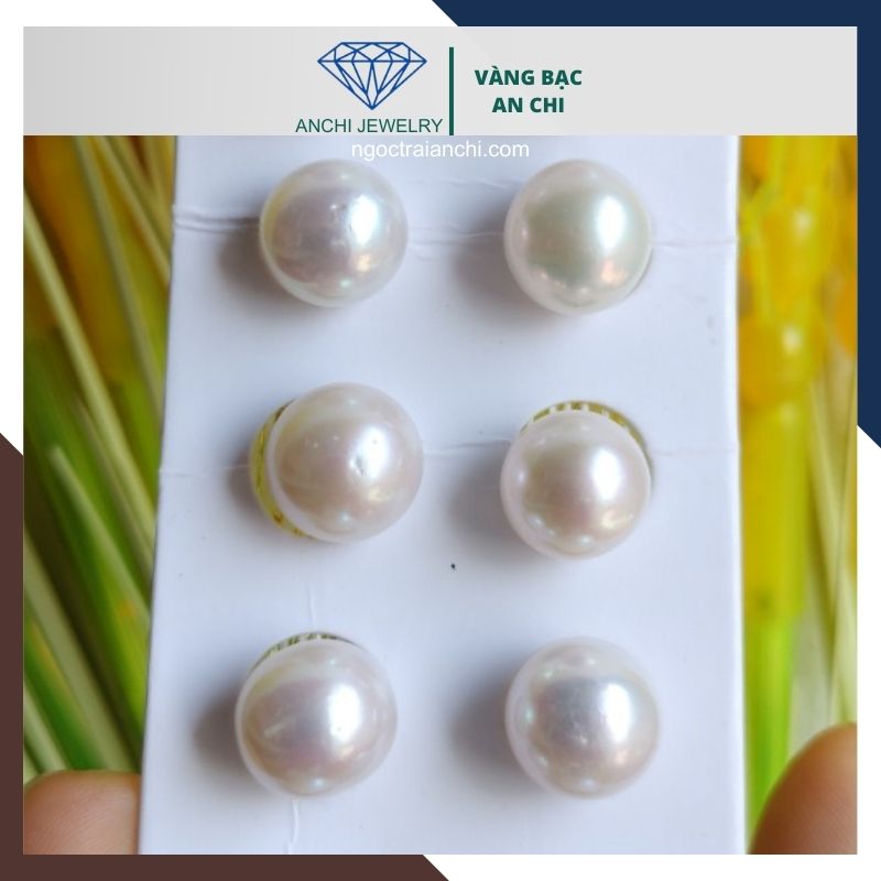 Viên ngọc trai thật nuôi nước ngọt 12mm - 13mm chưa khoan lỗ tròn xoe, độ bóng 5A, không vết sinh trưởng.