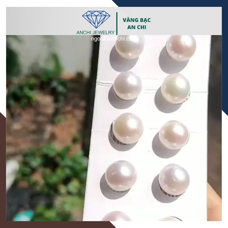 Viên ngọc trai thật nuôi nước ngọt 12mm - 13mm chưa khoan lỗ tròn xoe, độ bóng 5A, không vết sinh trưởng.