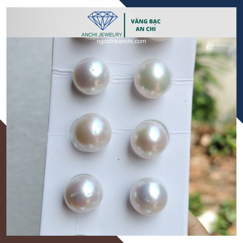 Viên ngọc trai thật nuôi nước ngọt 12mm - 13mm chưa khoan lỗ tròn xoe, độ bóng 5A, không vết sinh trưởng.
