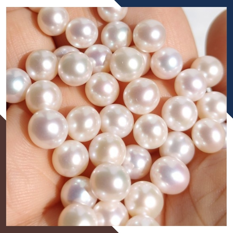 Viên ngọc trai thật nuôi nước ngọt 7.5mm - 8mm chưa khoan lỗ tròn xoe màu trắng, độ bóng 5A, không vết sinh trưởng.
