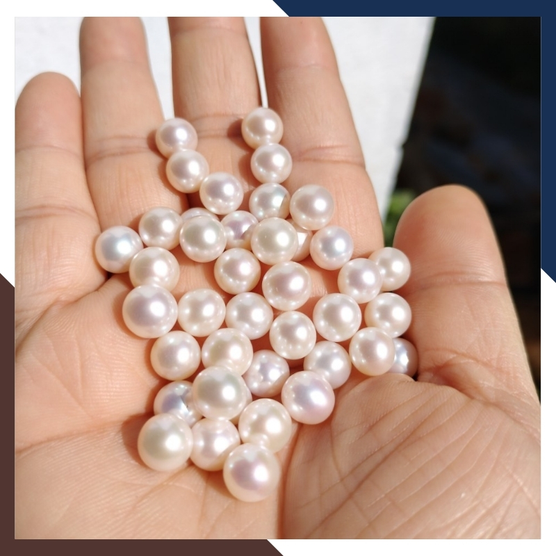 Viên ngọc trai thật nuôi nước ngọt 7.5mm - 8mm chưa khoan lỗ tròn xoe màu trắng, độ bóng 5A, không vết sinh trưởng.