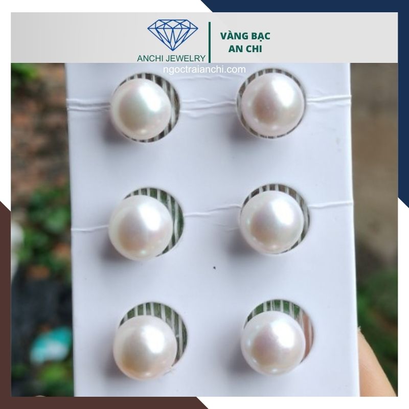 Viên ngọc trai thật nuôi nước ngọt 10-11mm màu trắng, không lỗ, tròn xoe, độ bóng 5A, không vết sinh trưởng.