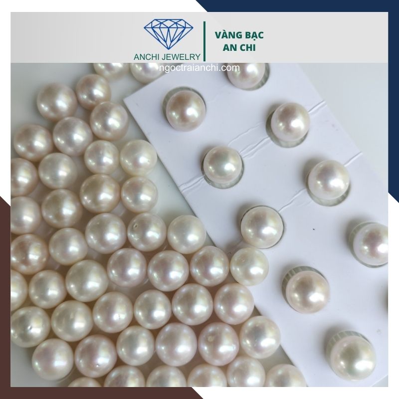 Viên ngọc trai thật nuôi nước ngọt 10-11mm màu trắng, không lỗ, tròn xoe, độ bóng 5A, không vết sinh trưởng.