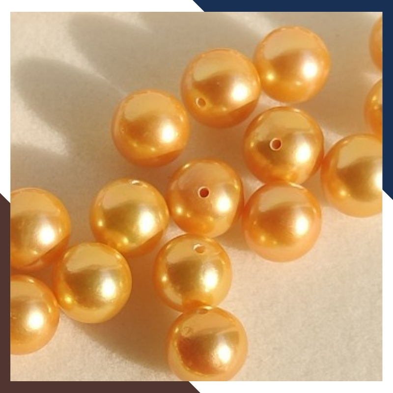 Viên ngọc trai vàng nuôi nước ngọt thật tự nhiên 8mm - 9mm tròn xoe, độ bóng 5A không vết sinh trưởng.