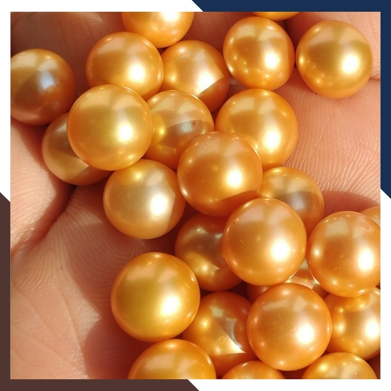 Viên ngọc trai vàng nuôi nước ngọt thật tự nhiên 9.5mm - 10mm tròn xoe, độ bóng 5A không vết sinh trưởng.