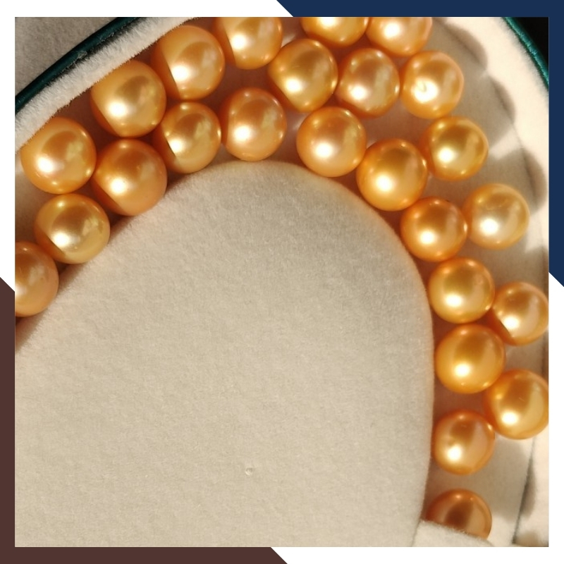 Viên ngọc trai vàng nuôi nước ngọt thật tự nhiên 9.5mm - 10mm tròn xoe, độ bóng 5A không vết sinh trưởng.