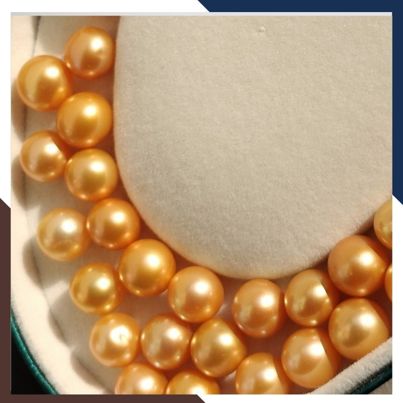 Viên ngọc trai vàng nuôi nước ngọt thật tự nhiên 9.5mm - 10mm tròn xoe, độ bóng 5A không vết sinh trưởng.