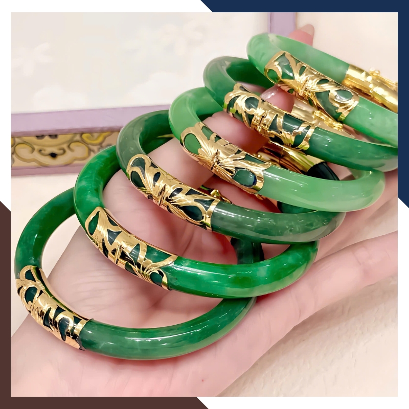 Vòng cẩm thạch bọc vàng 10k bản 10mm LTVN219 – Món quà phong thủy ý nghĩa cho mẹ