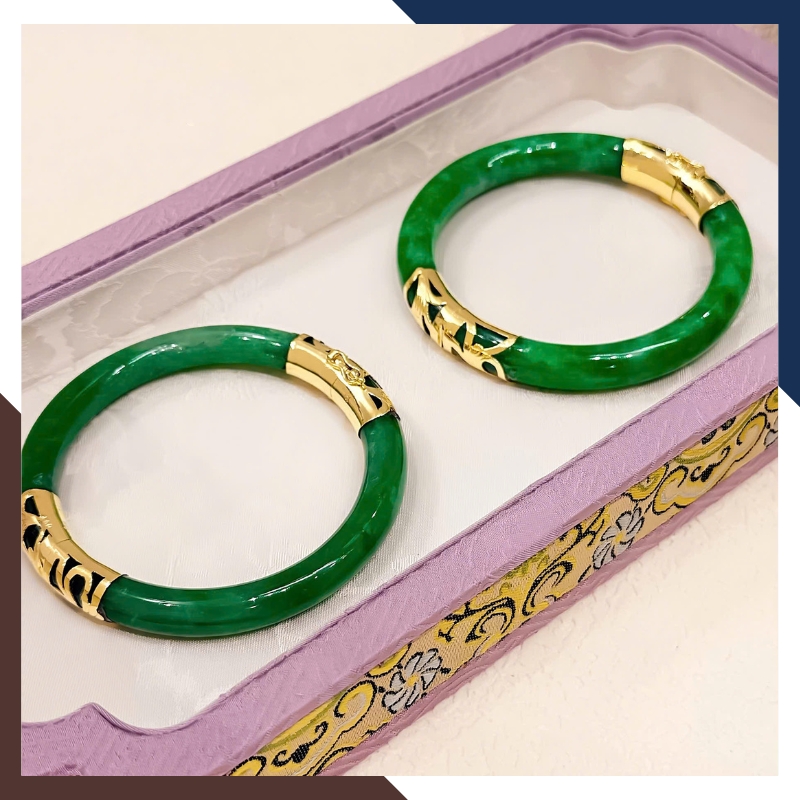 Vòng Cẩm Thạch Bọc Vàng 10K LTVN219 – Quà Phong Thủy Cho Mẹ