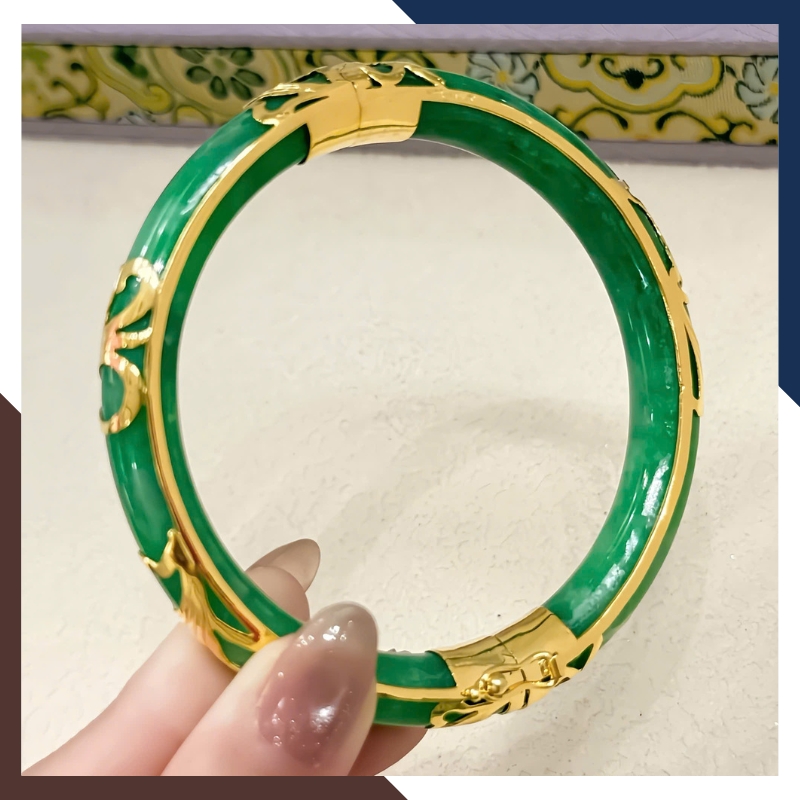 Vòng Cẩm Thạch Bọc Vàng 10K LTVN219 – Quà Phong Thủy Cho Mẹ