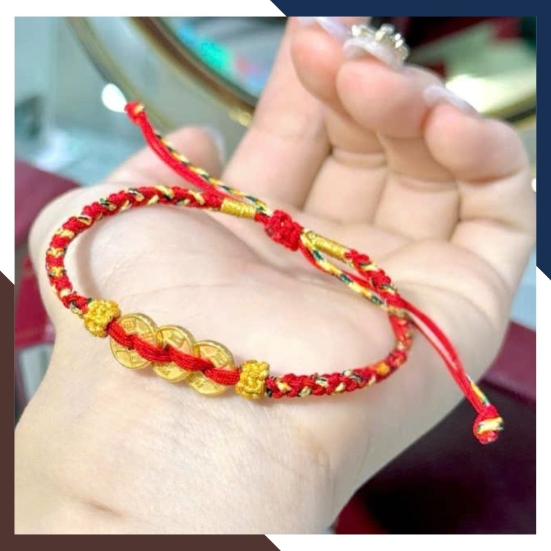 Vòng Charm Vàng 24k 9999 Phối Dây Chỉ Đỏ Nhiều Mẫu Cho Nữ VCHV43