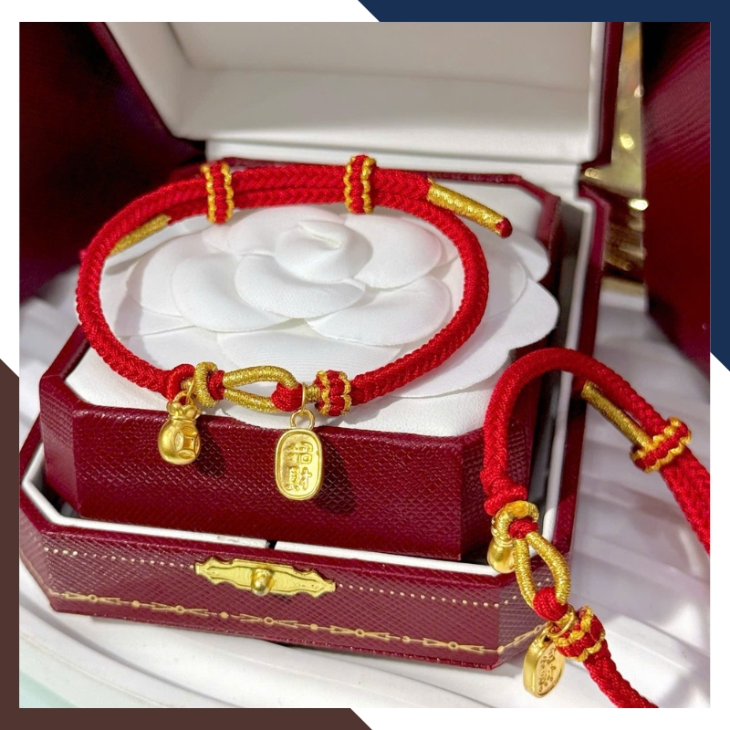 Vòng Charm Vàng 24k 9999 Phối Dây Chỉ Đỏ Nhiều Mẫu Cho Nữ VCHV43