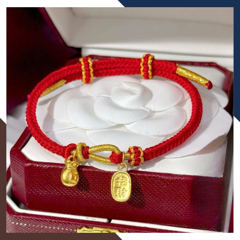 Vòng Charm Vàng 24k 9999 Phối Dây Chỉ Đỏ Nhiều Mẫu Cho Nữ VCHV43