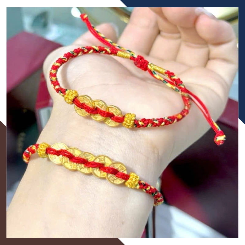 Vòng Charm Vàng 24k 9999 Phối Dây Chỉ Đỏ Nhiều Mẫu Cho Nữ VCHV43