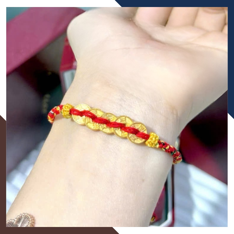 Vòng Charm Vàng 24k 9999 Phối Dây Chỉ Đỏ Nhiều Mẫu Cho Nữ VCHV43