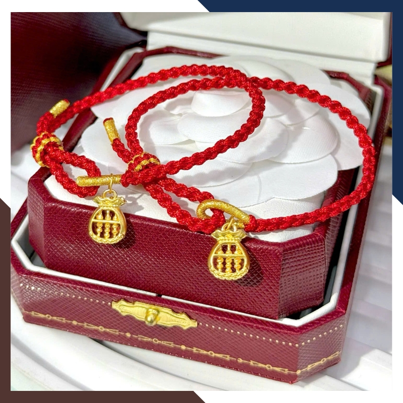 Vòng Charm Vàng 24k 9999 Phối Dây Chỉ Đỏ Nhiều Mẫu Cho Nữ VCHV43