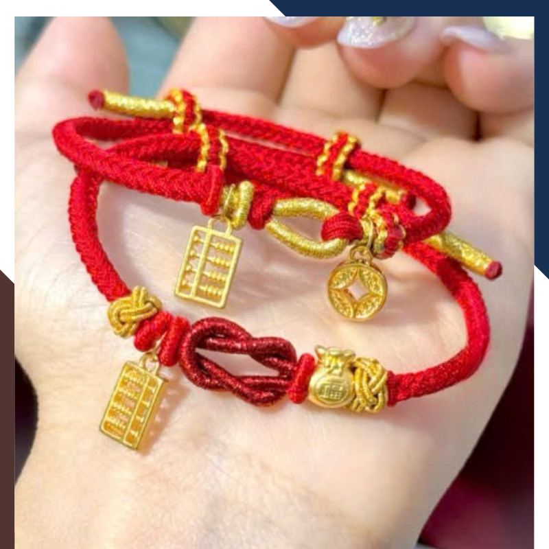 Vòng Charm Vàng 24k 9999 Phối Dây Chỉ Đỏ Nhiều Mẫu Cho Nữ VCHV43
