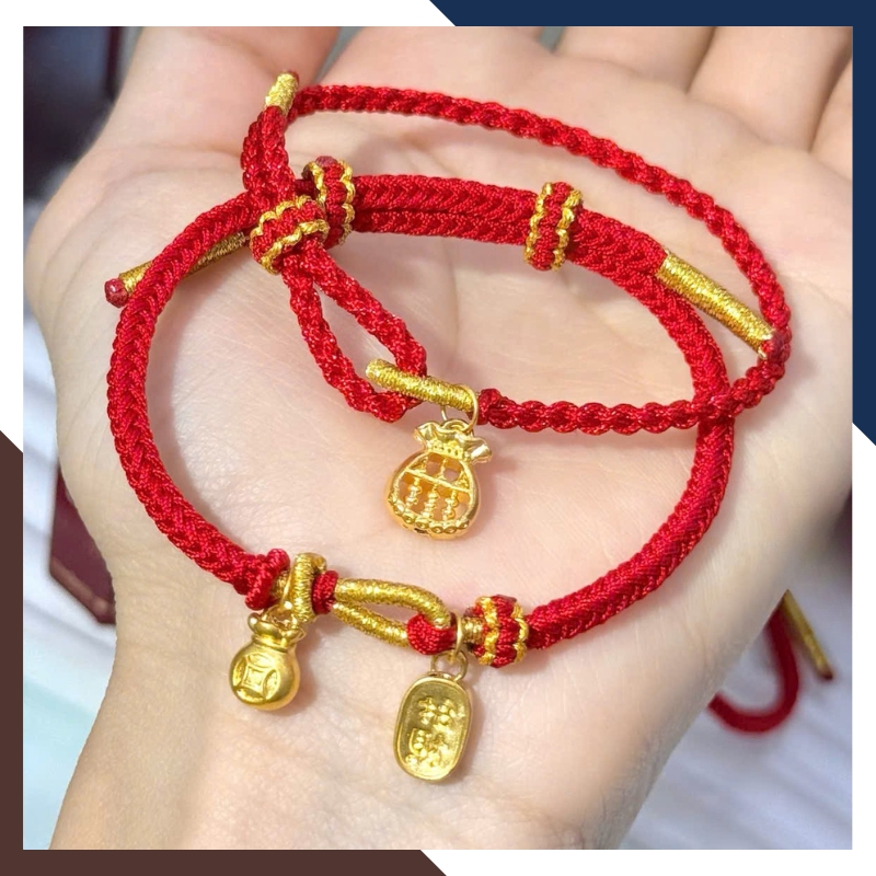 Vòng Charm Vàng 24k 9999 Phối Dây Chỉ Đỏ Nhiều Mẫu Cho Nữ VCHV43