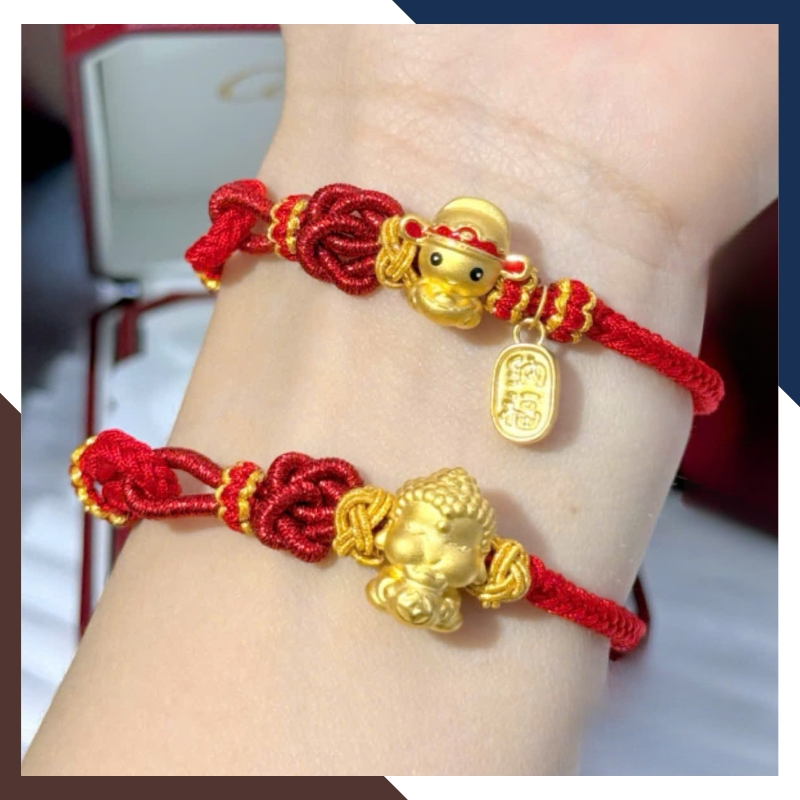 Vòng Charm Vàng 24k 9999 Phối Dây Chỉ Đỏ Nhiều Mẫu Cho Nữ VCHV43