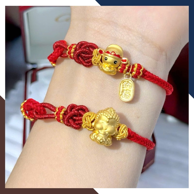 Vòng Charm Vàng 24k 9999 Phối Dây Chỉ Đỏ Nhiều Mẫu Cho Nữ VCHV43