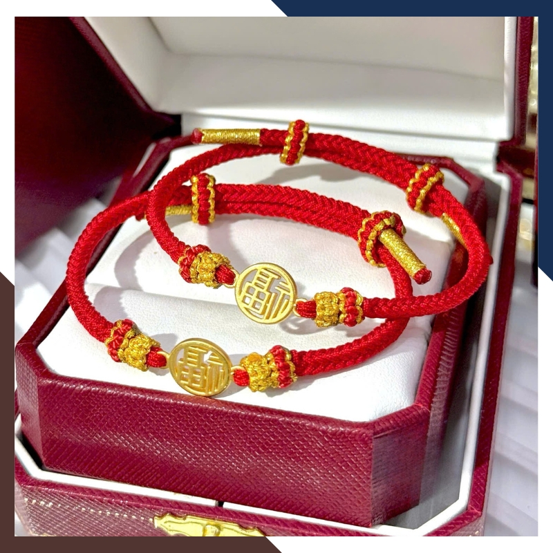 Vòng Charm Vàng 24k 9999 Phối Dây Chỉ Đỏ Nhiều Mẫu Cho Nữ VCHV43