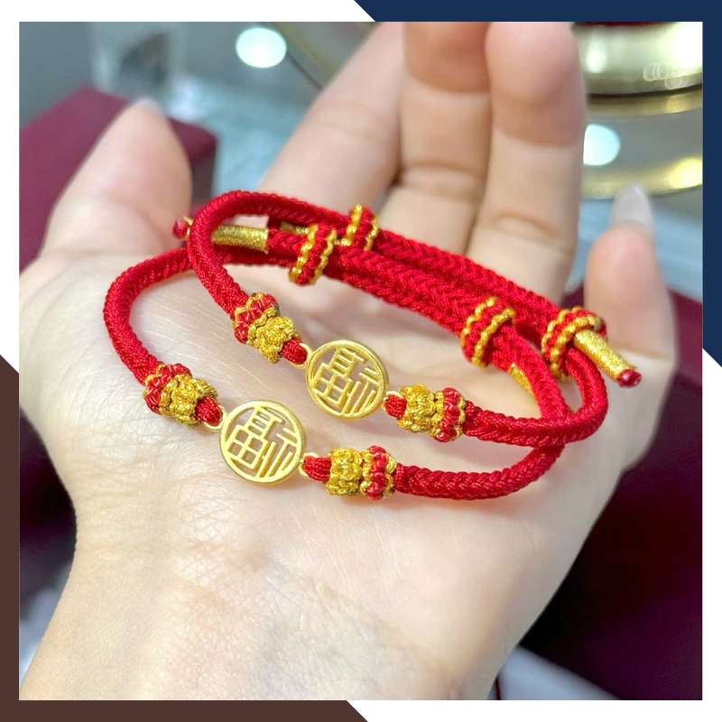 Vòng Charm Vàng 24k 9999 Phối Dây Chỉ Đỏ Nhiều Mẫu Cho Nữ VCHV43