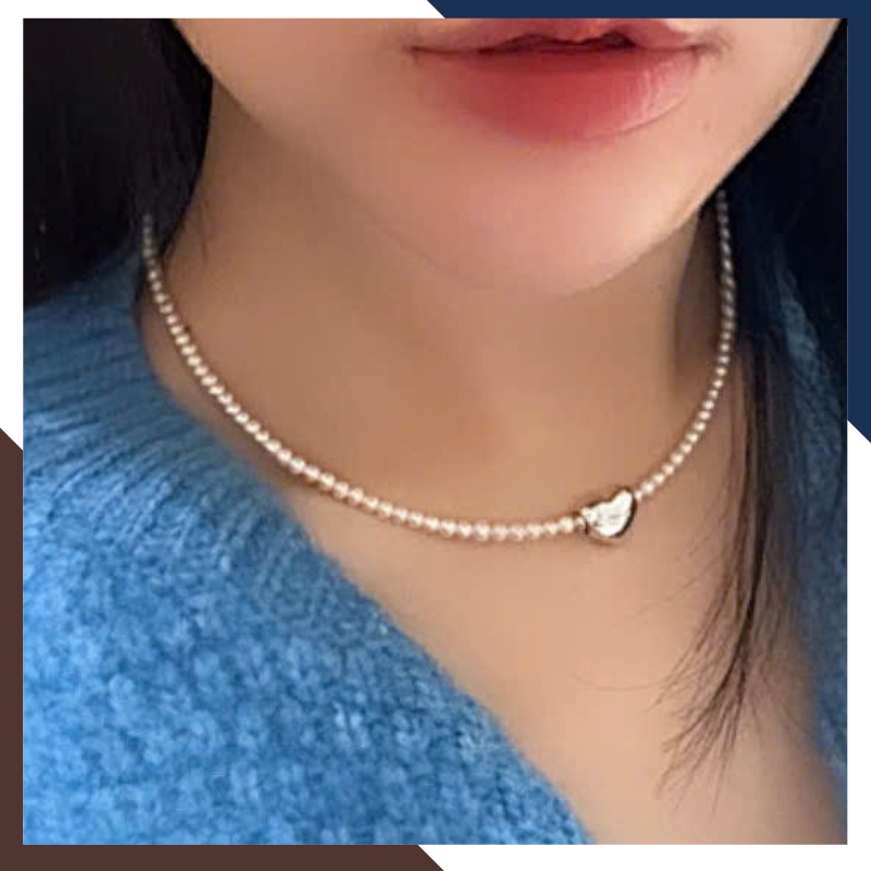 Vòng Cổ Choker Ngọc Trai Nhỏ Mặt Trái Tim Bạc VCNT146